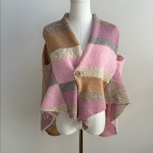 Wool Blend Relaxed Fit‎ Colorblock Lagenlook Cottagecore Knit Poncho Sweater USA